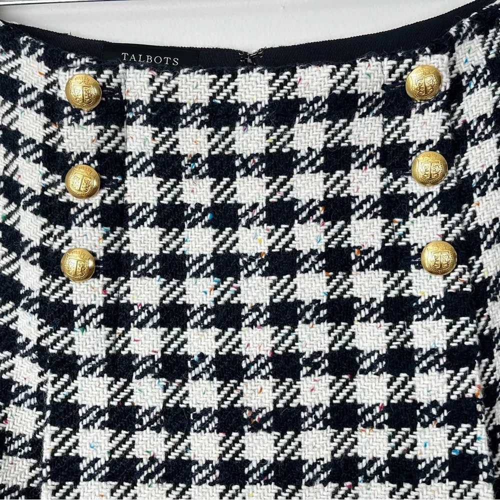 NWT Talbots Women's 12 Multicolor Houndstooth Tweed Mini Skirt Gold Buttons